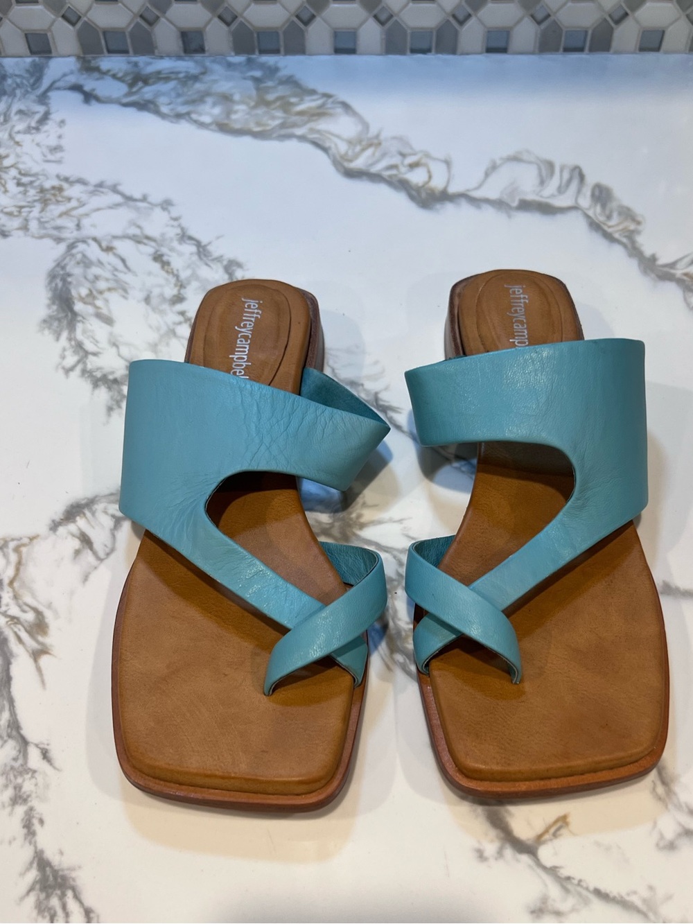 Jeffrey Campbell Asymmetric Toe Loop Slide Square Sandal Size 8